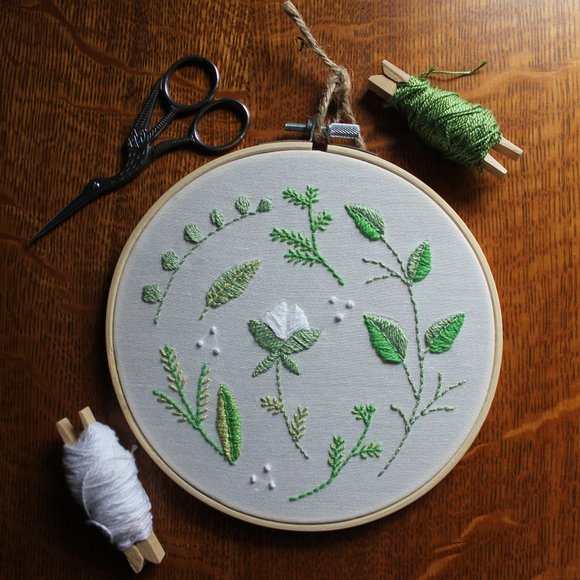 Botanical Hand Embroidered Textile Art